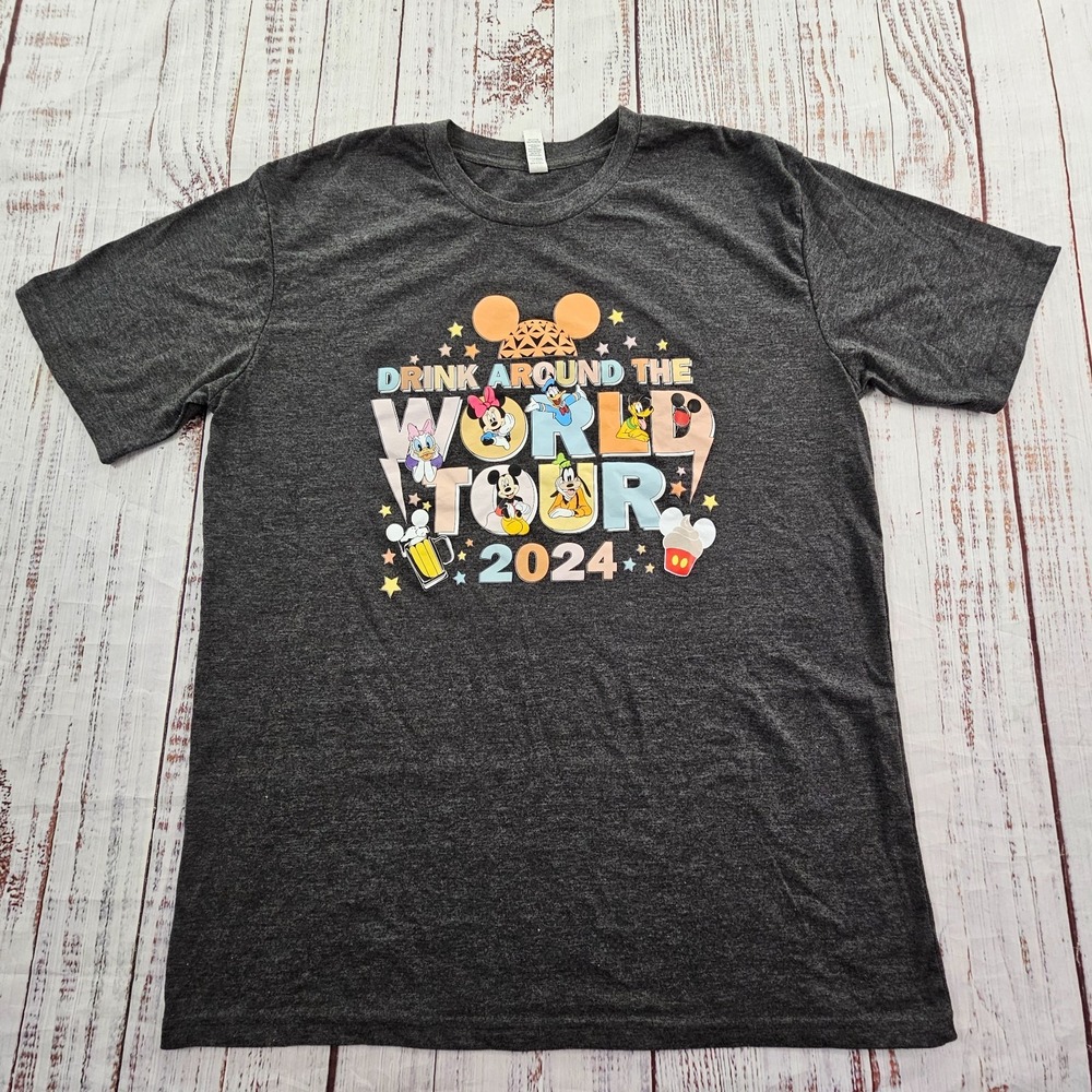 Drink Around the World 2024 Disney Epcot Gray Short Sleeve T-Shirt Men's L